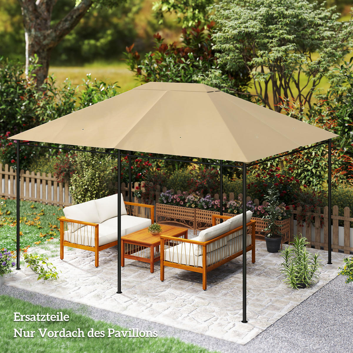 ERSATZDACH für Pavillon als wetterbeständiger Baldachin, robustes Abdeckdach 397 x 297 cm in Khaki - Gelb, Textil (397/1/297cm)