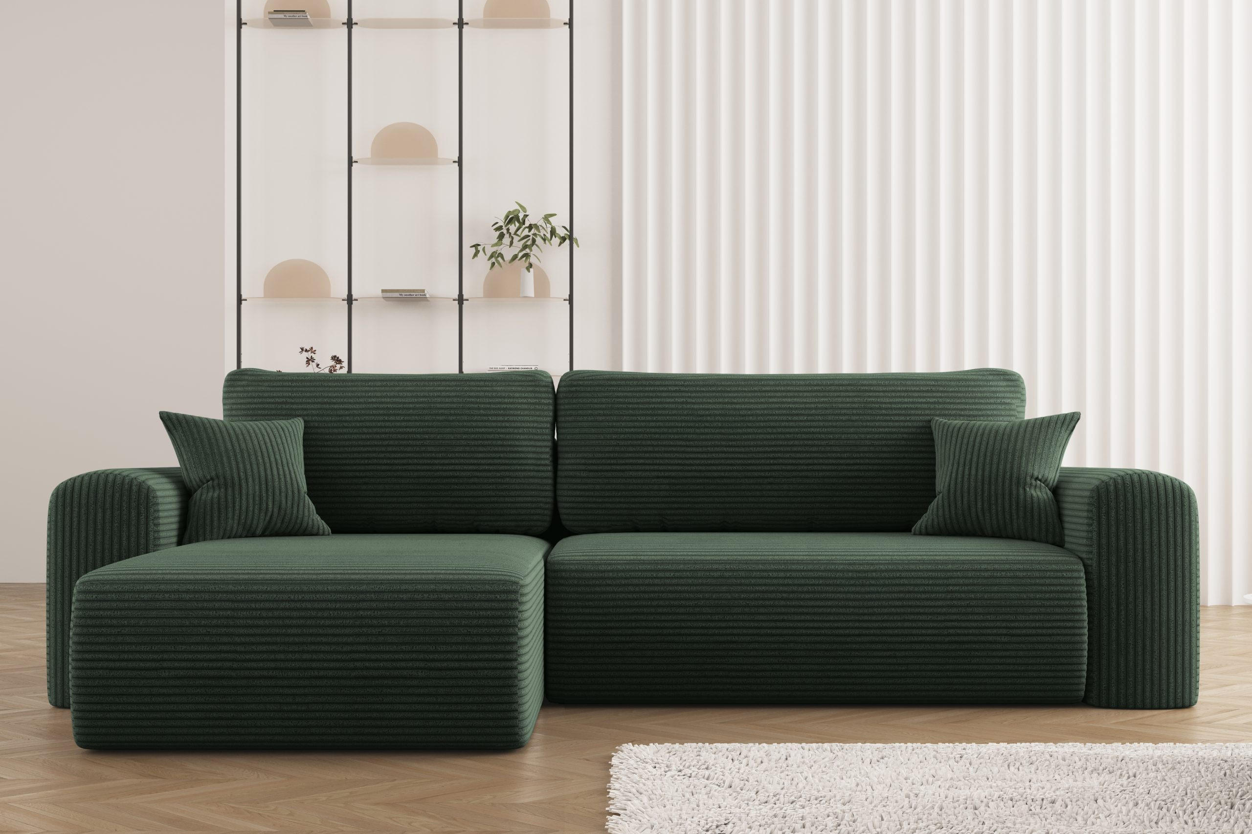 ECKSOFA Mit Schlaffunktion und Stauraum für Bettzeug Capri Stoff Poso Grün Links - Grün, Holz/Textil (145/272cm) - Kaiser Möbel