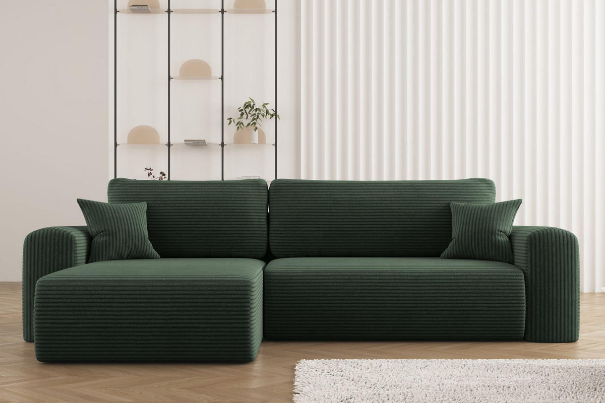 ECKSOFA Mit Schlaffunktion und Stauraum für Bettzeug Capri Stoff Poso Grün Links - Grün, Holz/Textil (145/272cm) - Kaiser Möbel