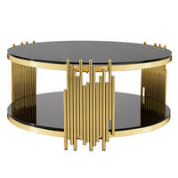 COUCHTISCH rund in Schwarz und Gold, Ø 80 cm, Doppelglas und Edelstahlgestell - Goldfarben, Metall (80/80/45cm) - Urban Meuble