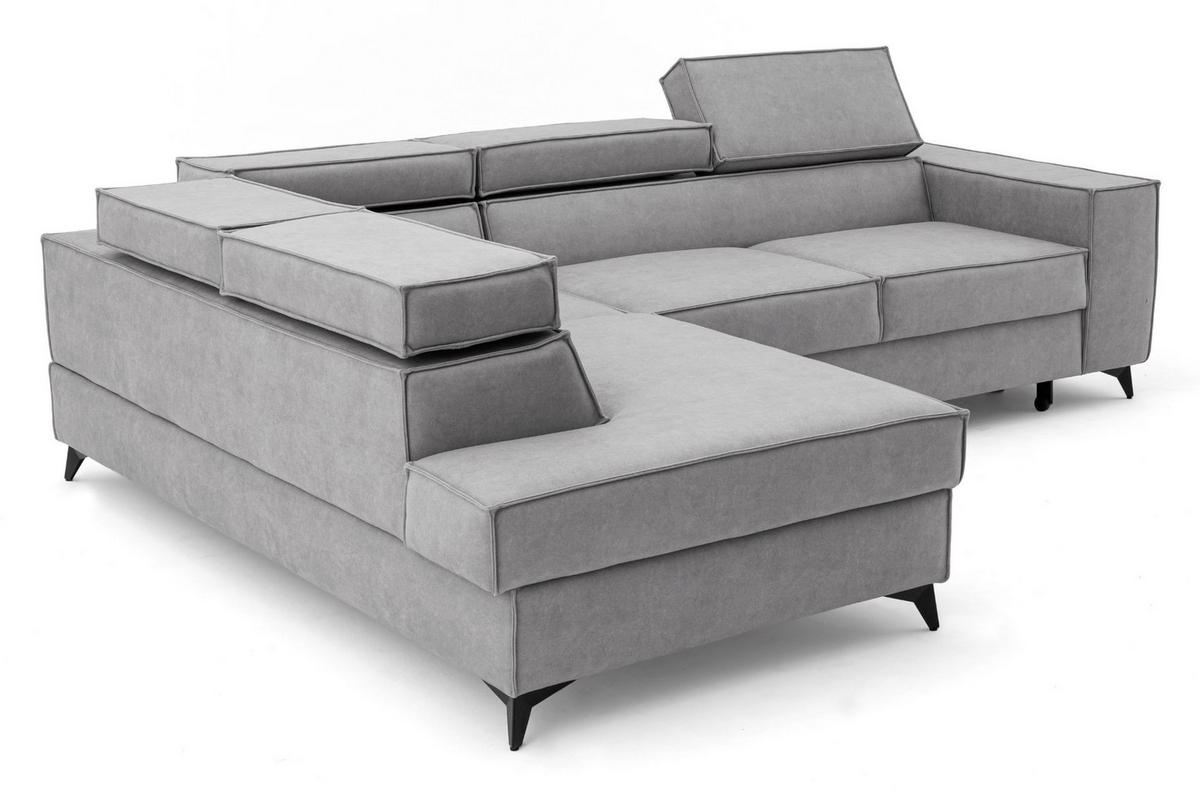 ECKSOFA PURE L Links mit Schlaffunktion 127x199 Velours Hellgrau - Hellgrau/Schwarz, Holz/Textil (281/204cm) - Muffo