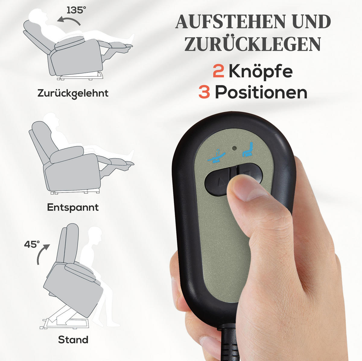 FERNSEHSESSEL in Hellgrau 93x101x104 cm mit elektrischer Aufstehhilfe, Massage- und Wärmefunktion - Hellgrau, Textil (101/104/93cm) - IVMEU