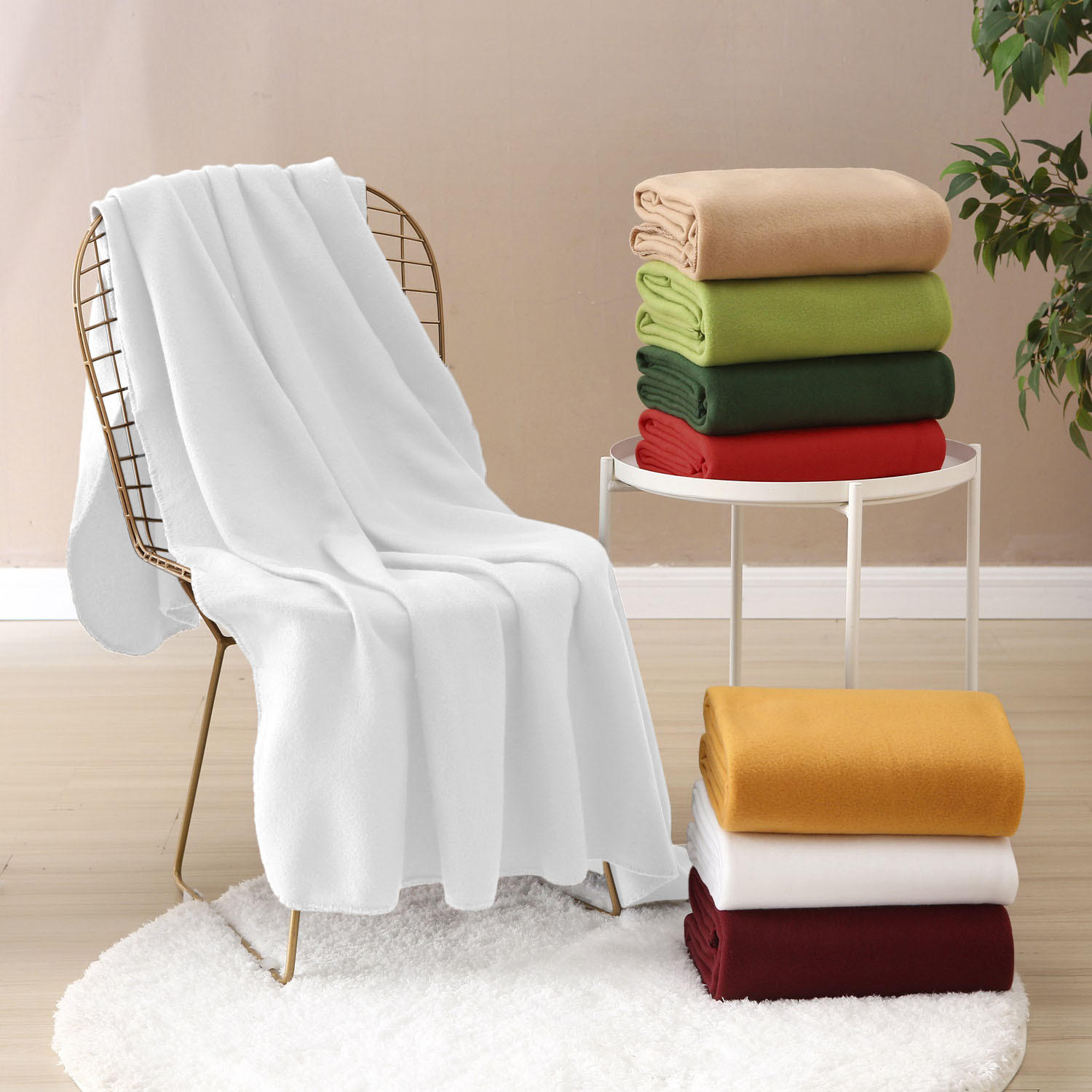 FLEECEDECKE 2er Set weiß 130/160 cm Kettelrand Anti-Pilling - Weiß, Textil (130/160cm) - wometo