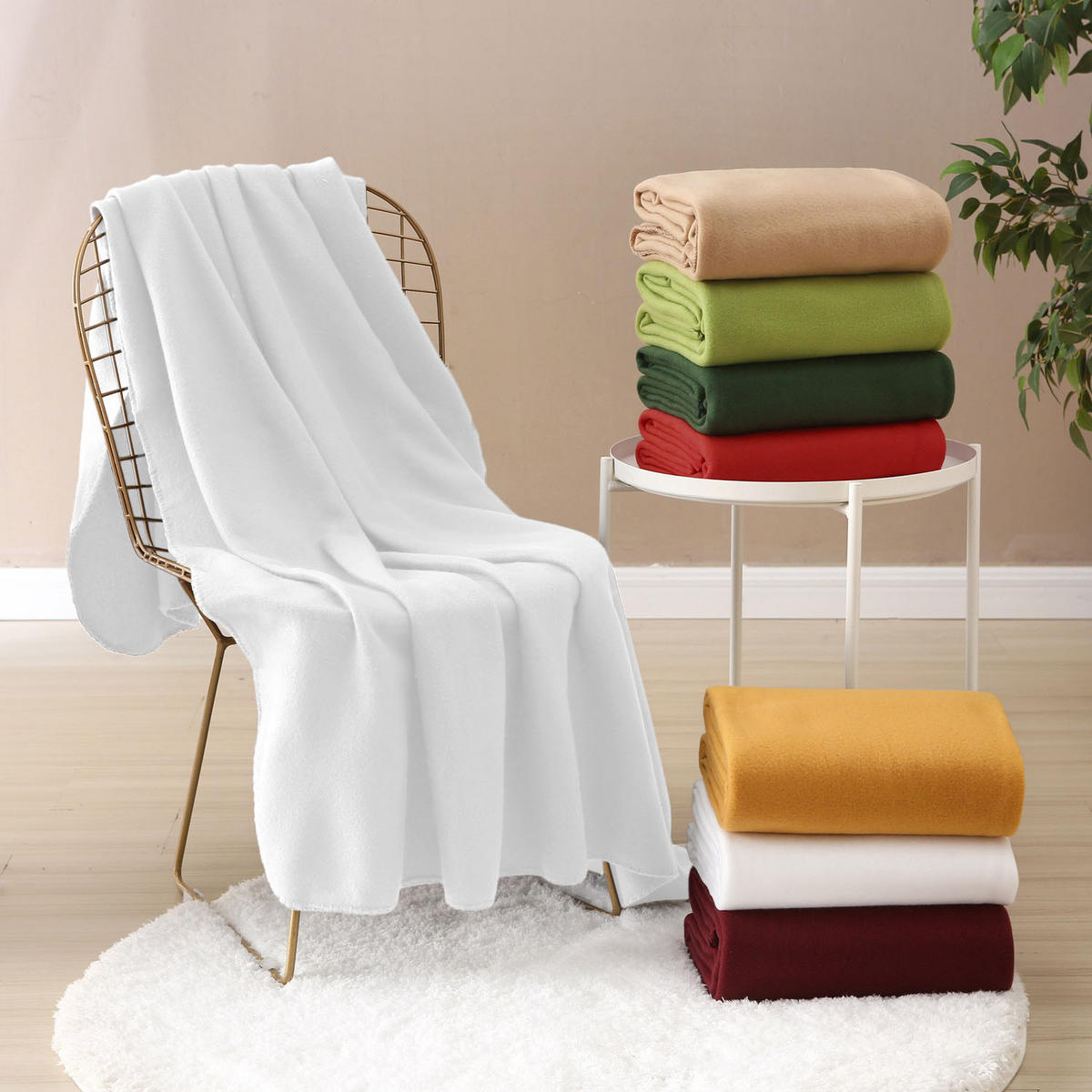 FLEECEDECKE 2er Set weiß 130/160 cm Kettelrand Anti-Pilling - Weiß, Textil (130/160cm) - wometo