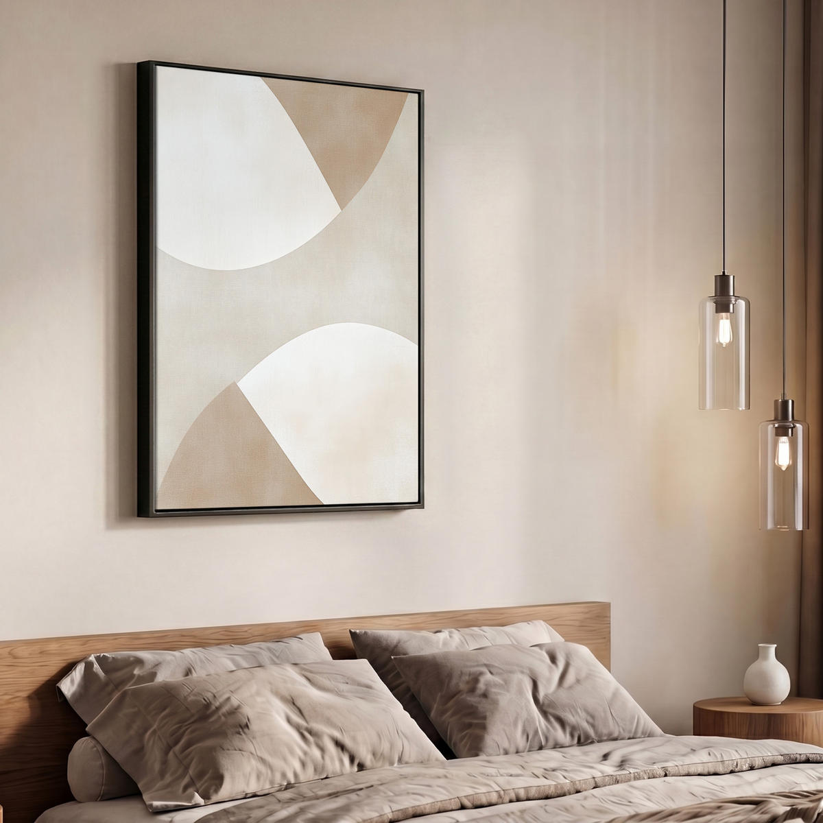 LEINWAND Bilder mit Rahmen - Braun - Japandi - Abstrakt - 70x100 - Sandfarben, Textil (70/100cm) - MuchoWow