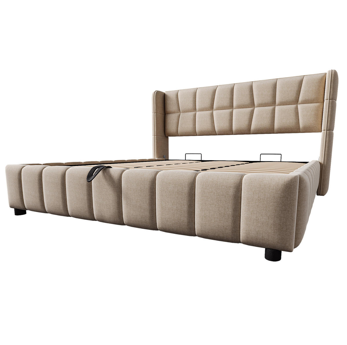 POLSTERBETT 180/200 cm Beige aus Leinen mit Stauraum und Lattenrost - Beige, Textil (180/200cm) - Flora Grace