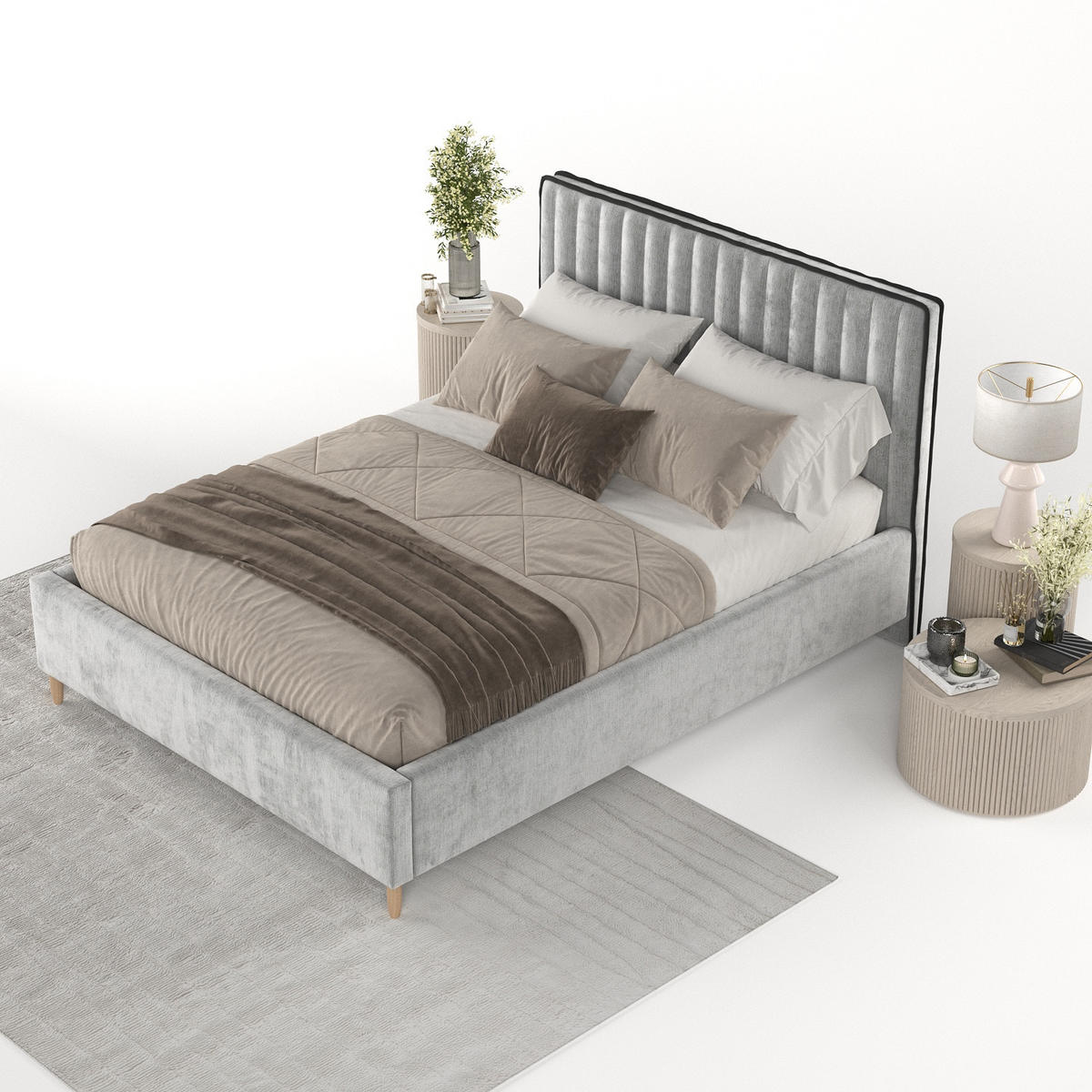 POLSTERBETT Aria 180/200 cm Hellgrau im Lotta Stoff - Hellgrau/Naturfarben, Holz/Holzwerkstoff (180/200cm) - AltaBeds