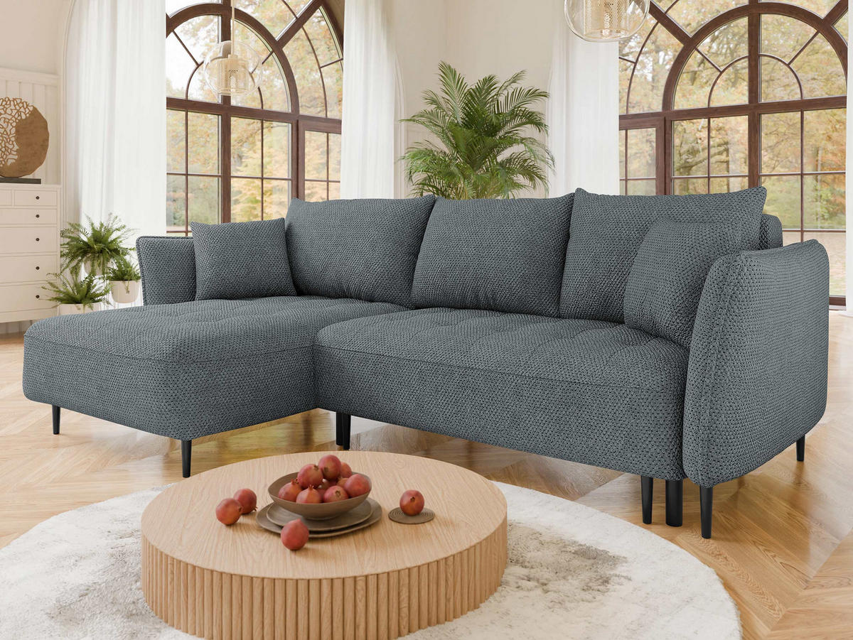 ECKSOFA Bari, Seite: Links - Dunkelgrau/Schwarz, Holz/Textil (276/158cm) - MIRJAN24