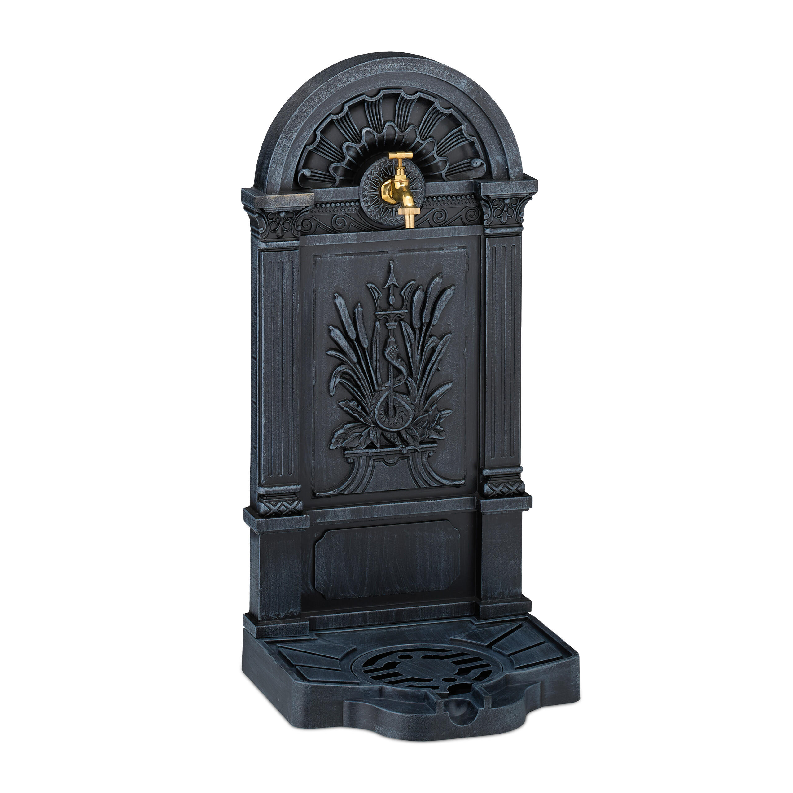 STANDBRUNNEN - Grau, Metall (33/39/82.5cm) - Relaxdays