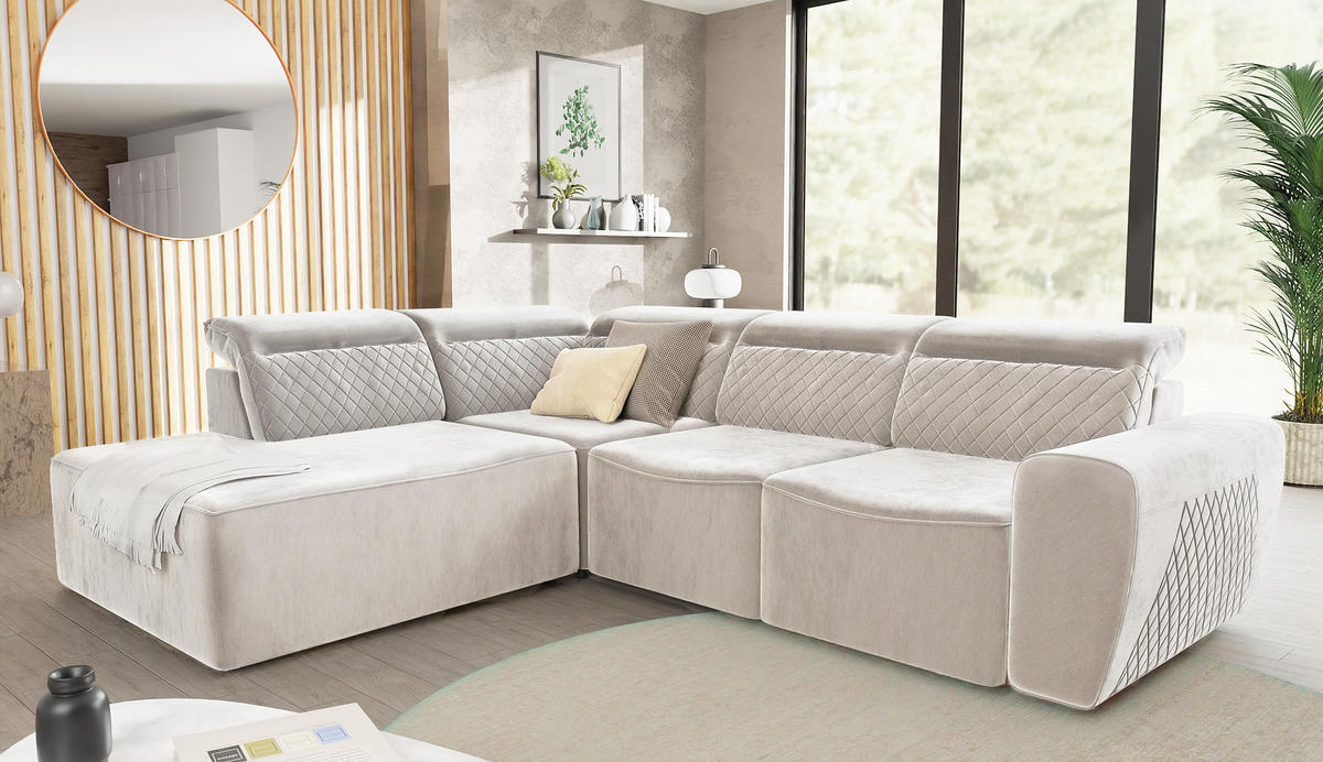 ECKSOFA Reid Beige Samt - Beige/Schwarz, Holz/Kunststoff (273/224cm) - S-Style Möbel