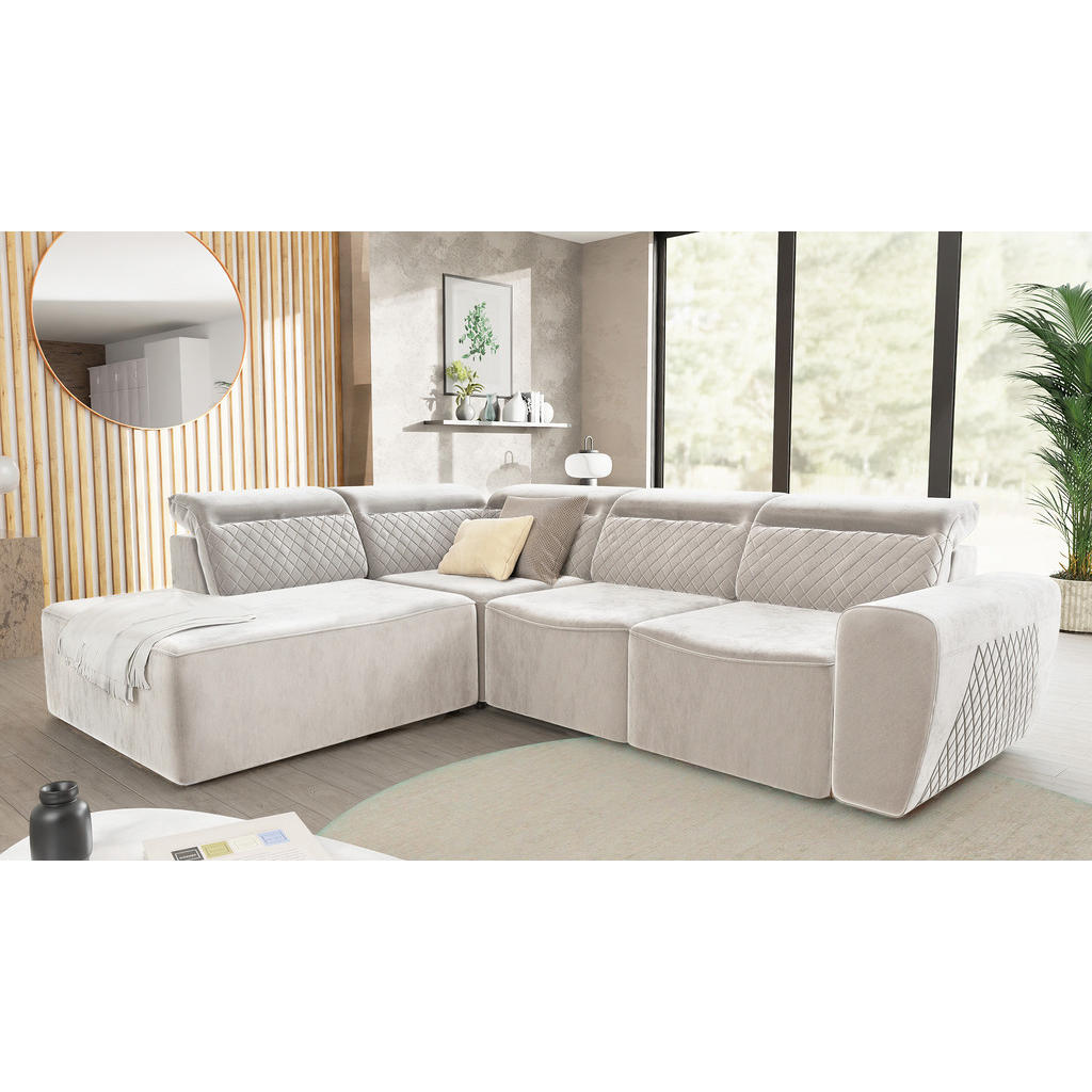 Thumbnail - S-Style Möbel Ecksofa, Beige, Textil, Echtholz,Buche, Birke, 5-Sitzer, Füllung: Polyetherschaumkern, L-Form, Eckteil, Ot...