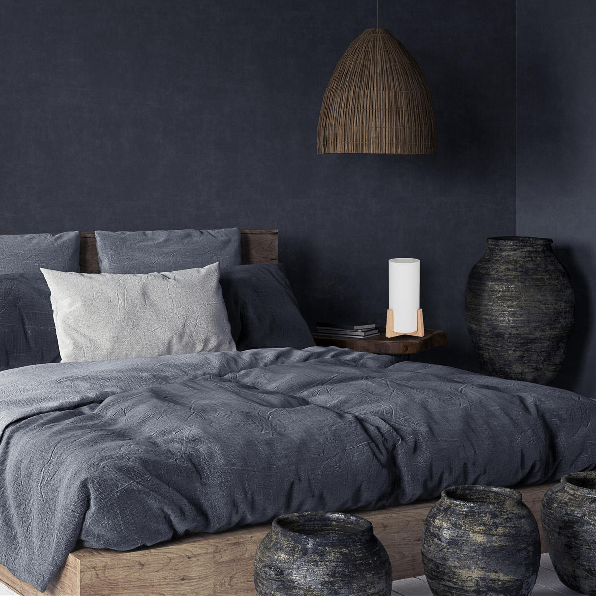 TISCHLAMPE - Weiß, Holz/Textil (15/15/32.5cm) - Relaxdays