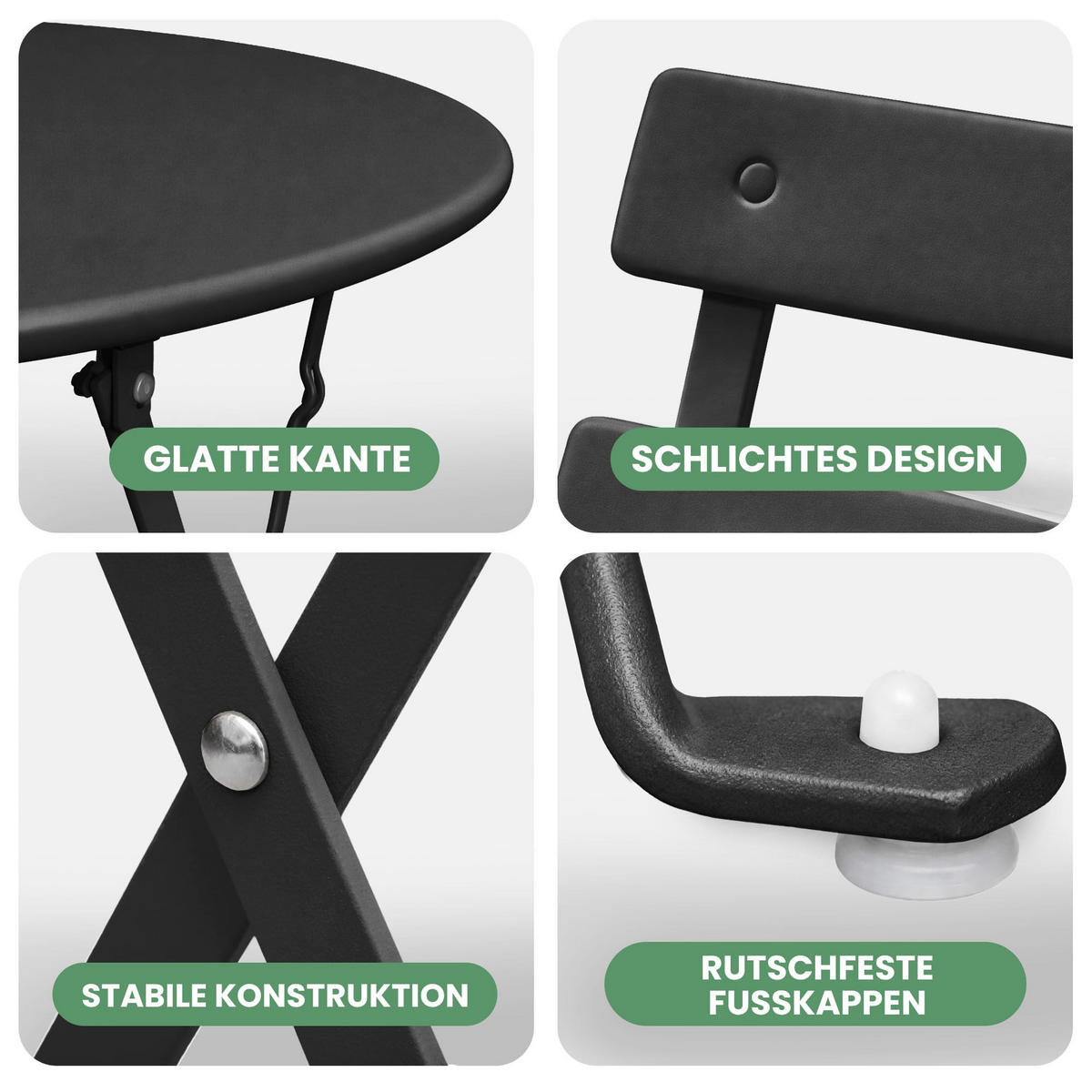 BALKONSET 3-er Set Metall Schwarz - Schwarz, Metall - Akord