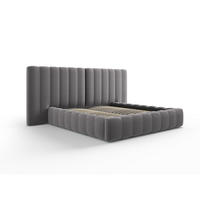 BETT mit Bettkasten und Doppelkopfteil Kelp aus Samt grau 180x200cm - Grau, Textil (180/200cm) - Micadoni