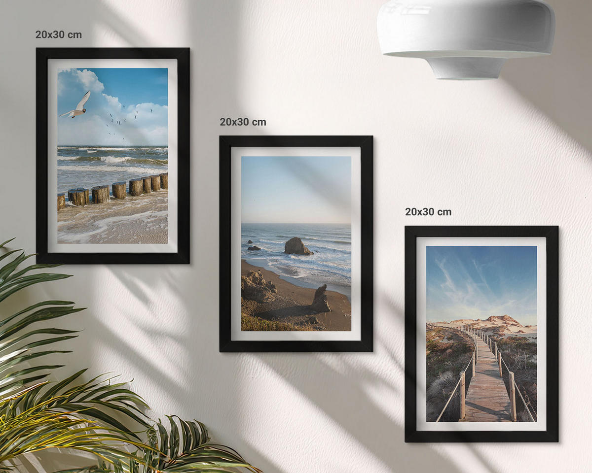WANDBILDER 3er-Set - 20x30 cm Schwarzer Rahmen - Strandwellen, Himmelsbrücke, Spaziergang - Schwarz, Kunststoff (20/30cm) - ArtPrintCave