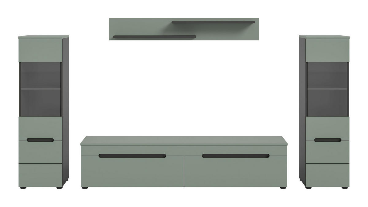 WOHNWAND Nova 4 tlg. (B/H/T: ca. 272/141/33 cm) in Basalt grau/Smoke Green - Grau, Holzwerkstoff (272/141/33cm)