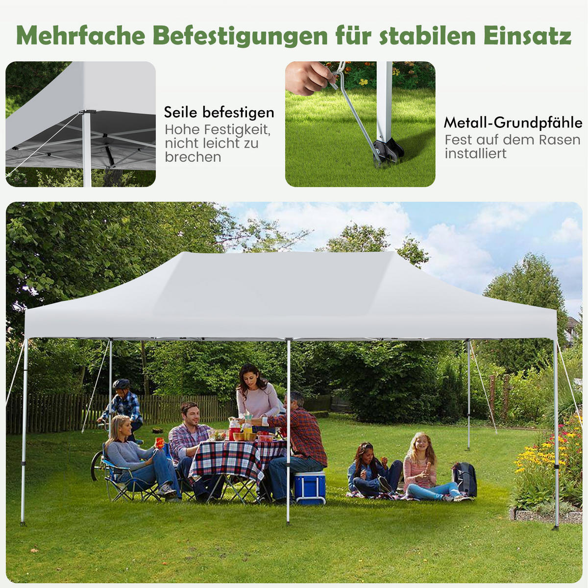 FALTPAVILLON 3x6m Weiß - Weiß, Kunststoff (300/330/600cm) - COSTWAY