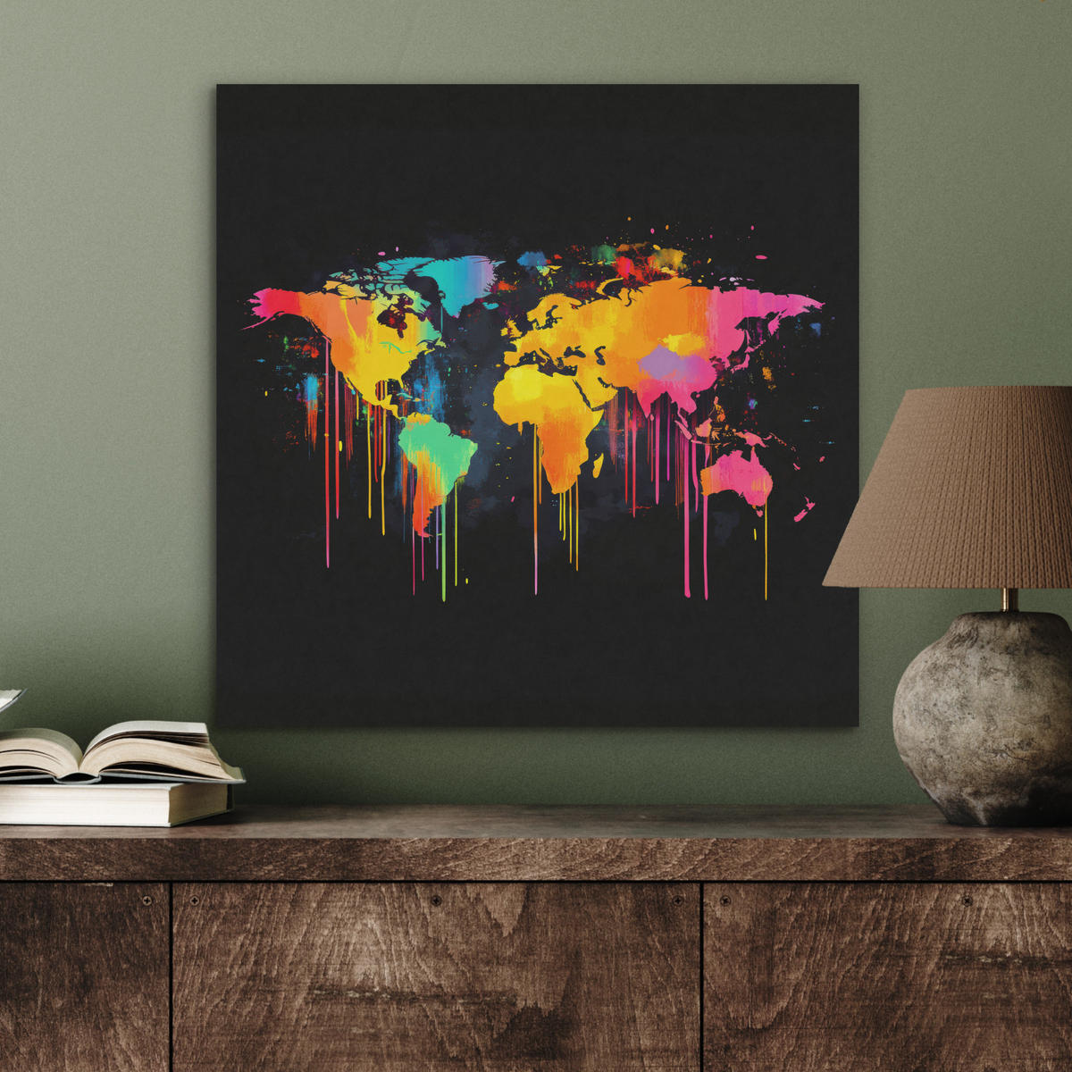 AKUSTIKBILD Weltkarte - Farbe - Bunt - Graffiti - Welt Wandbilder 60x60 cm - Multicolor, Kunststoff (60/60/0.9cm) - MuchoWow