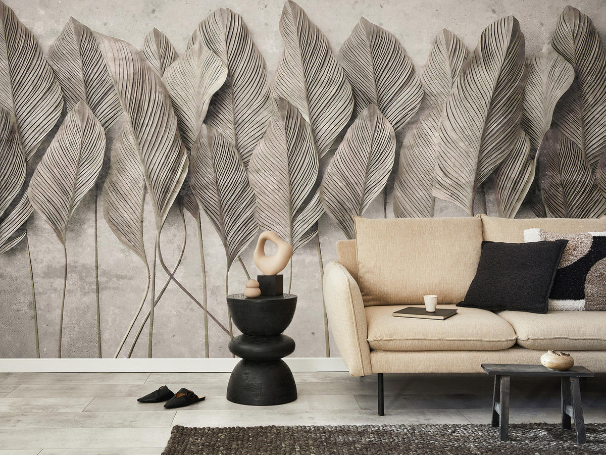 FOTOTAPETE Ranken Laub Sepia Vertikal Natürlich Vintage 450x315 - Grau, Papier (450/315cm) - Muralo