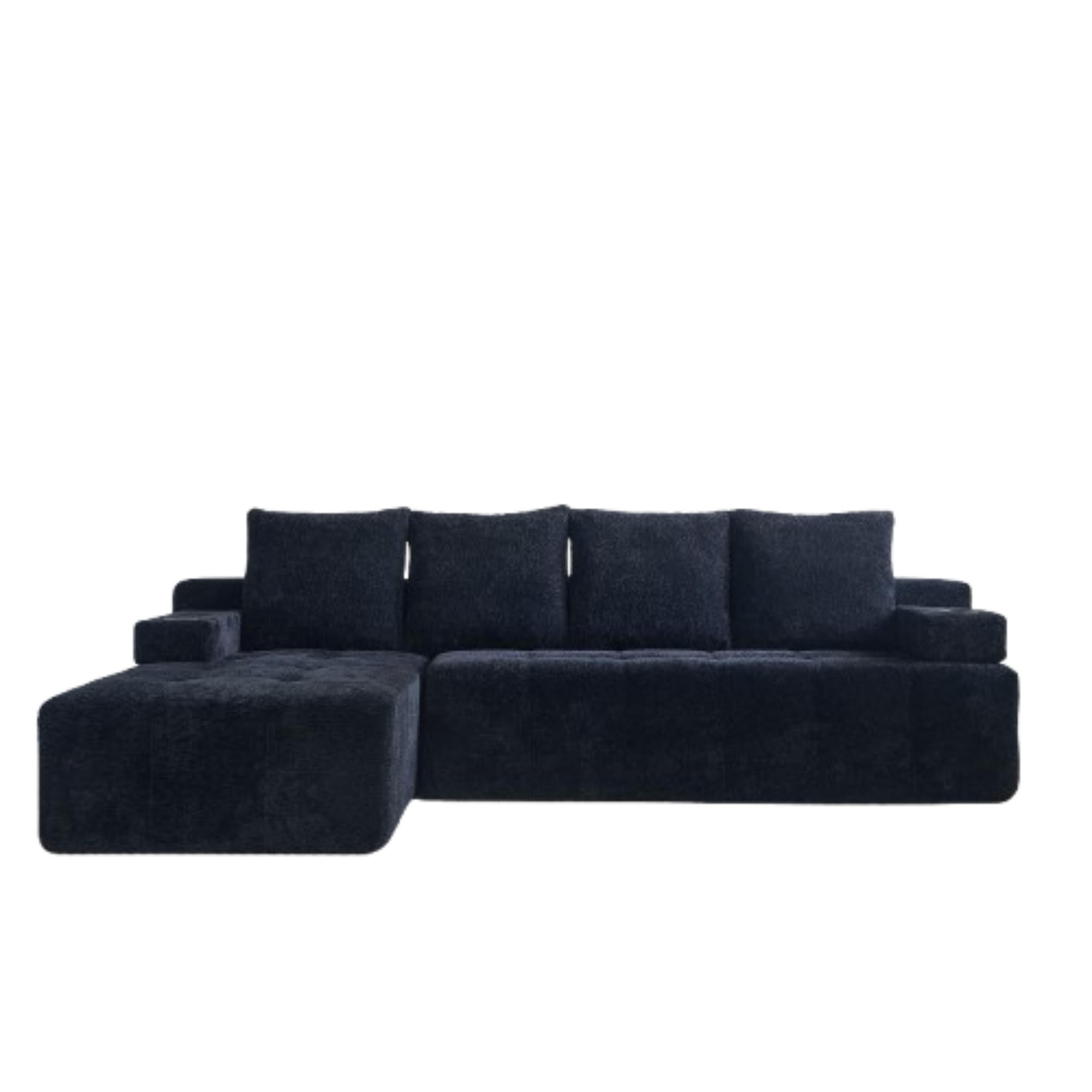 ECKSOFA 260/168/58 cm Schwarz mit Aufbewahrungstasche und 2 Becherhalter - Schwarz, Textil (260/168cm) - Oxeza