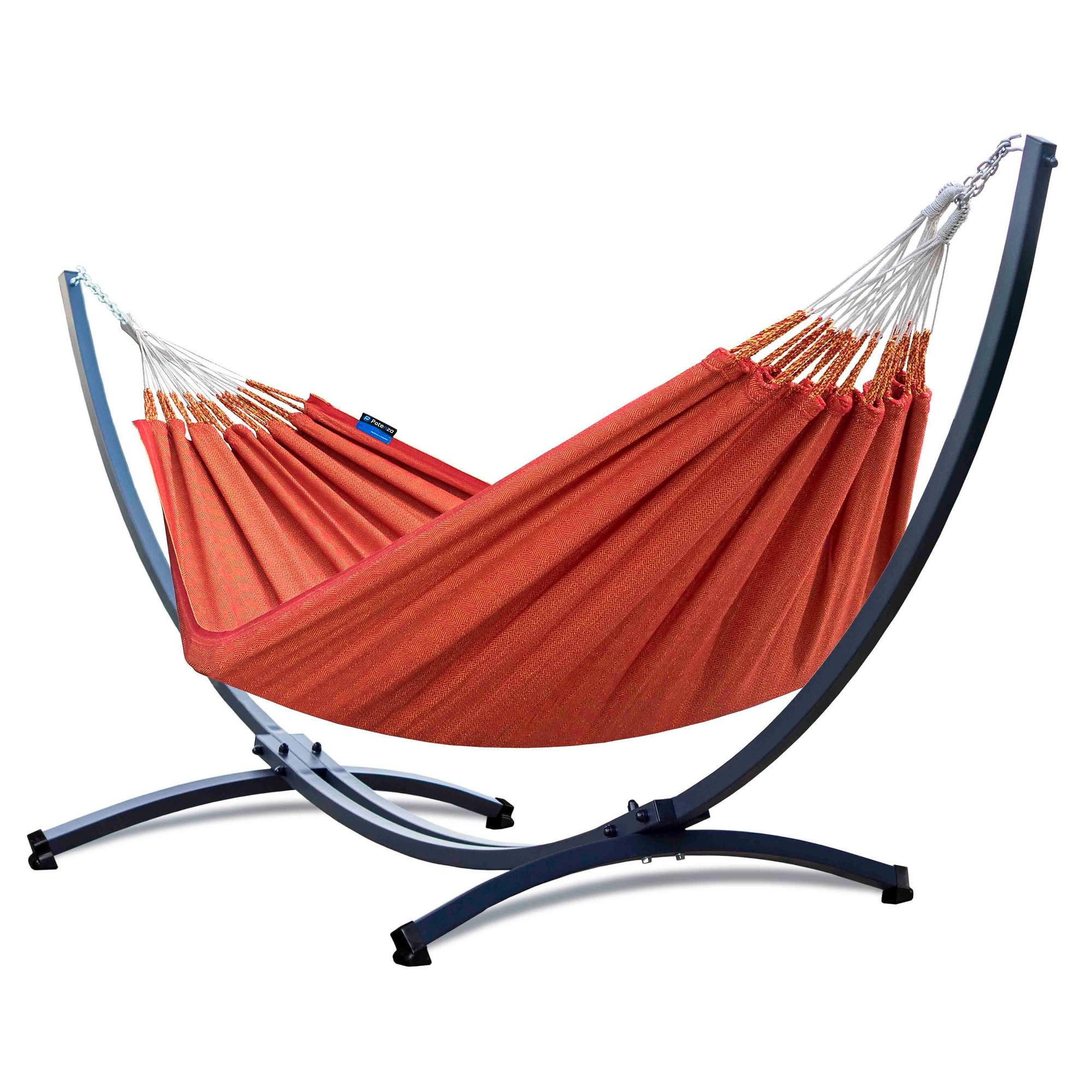 HÄNGEMATTE mit Gestell, 2 Personen, XL, 140 kg, Metall, Medelin Chili, einfache Montage - Rot, Metall (370/130/120cm) - Potenza