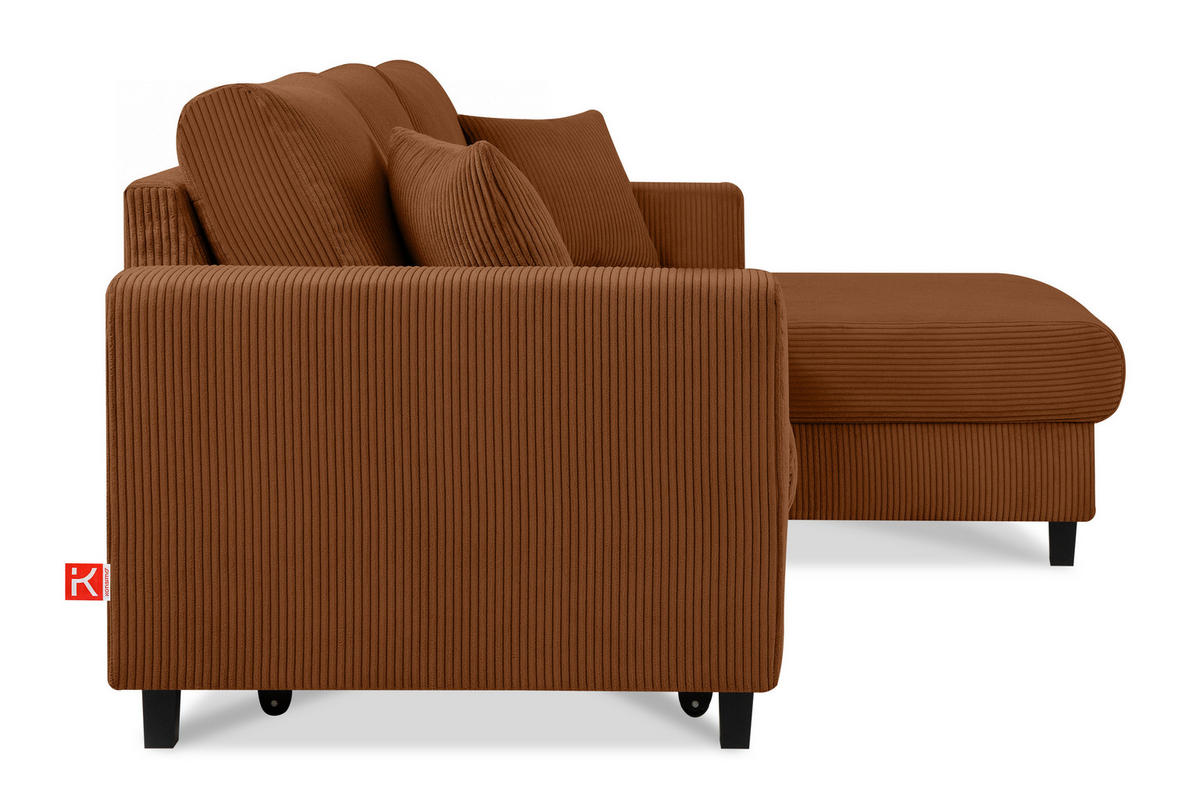 ECKSCHLAFSOFA EGRET Rechts mit Bettkasten, Cord-Stoff, orange - Orange, Textil (234/90cm) - KONSIMO®