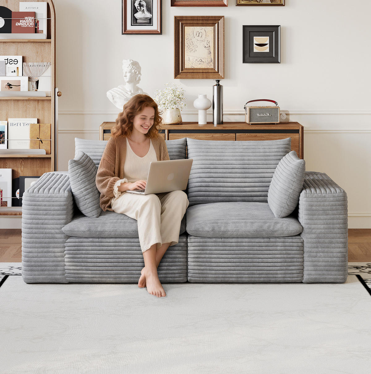 2-SITZER-SOFA aus Stoff 180 cm Grau ohne Montage mit abnehmbarer Polsterung und Schaumstoffkern - Grau, Textil (180/60/90cm) - Modfu