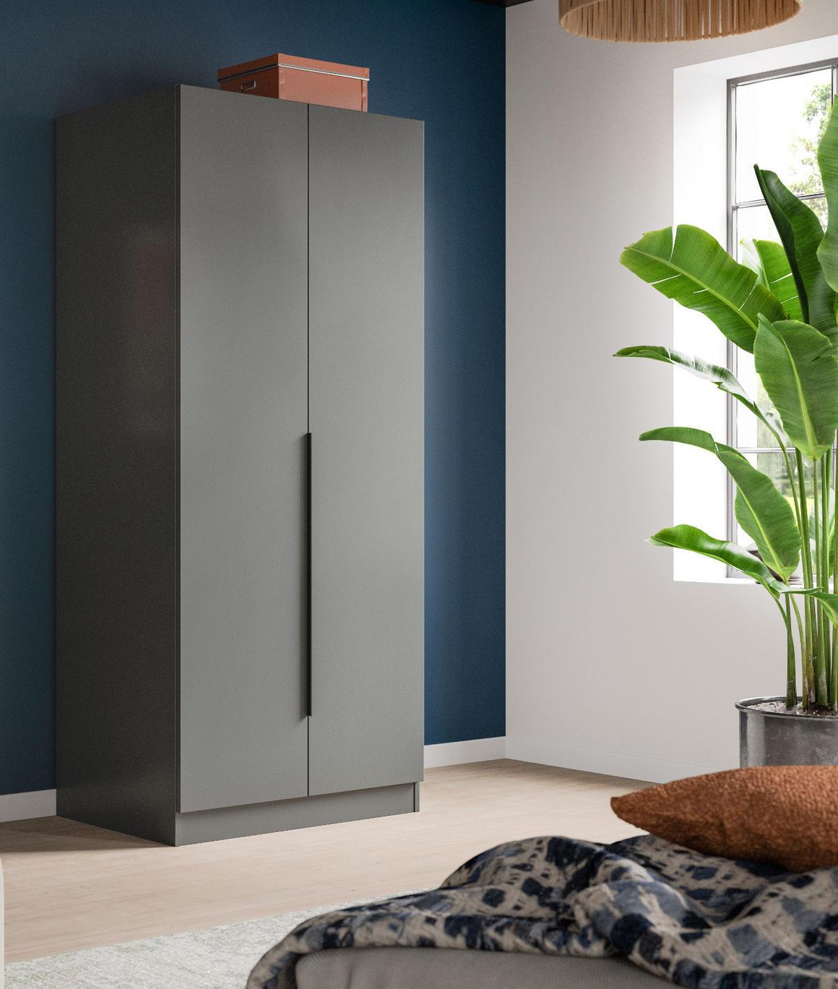 KLEIDERSCHRANK grau 2-türig 80 x 181 cm, Drehtürenschrank mit zusätzlichen Einlegeböden - Schwarz/Grau, Holzwerkstoff/Kunststoff (80/181/52cm) - Inn.Furn