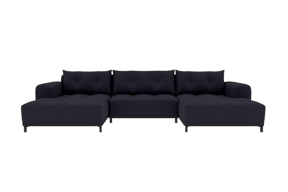 WOHNLANDSCHAFT Strukturstoff Schwarz inkl. Schlaffunktion - Schwarz, Textil/Metall (348/94/181cm) - 99rooms