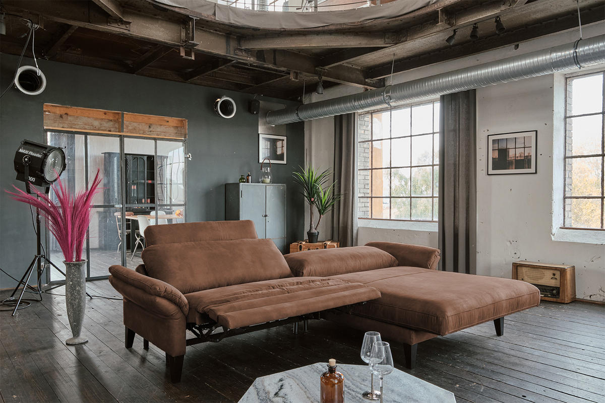 ECKSOFA MIT MOTORISCHER RELAXFUNKTION MALTA Braun Webstoff - Dunkelbraun/Schwarz, Buchenholz/Textil (302/175cm) - KAWOLA