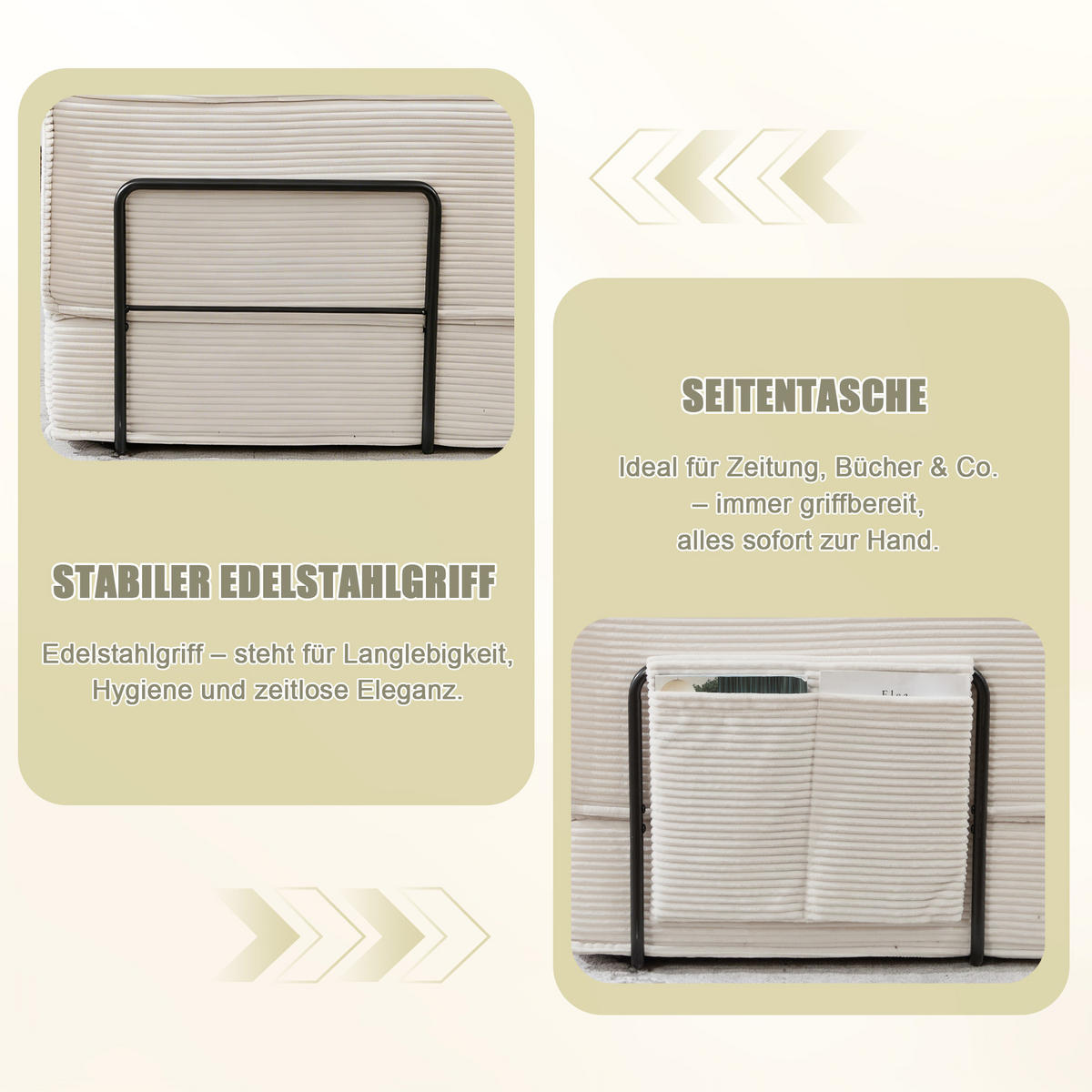 SCHLAFSOFA 162/78/66 cm Beige Cord mit seitlichem Stauraum und Getränkehaltern - Beige, Textil (162/66/78cm) - Oxeza
