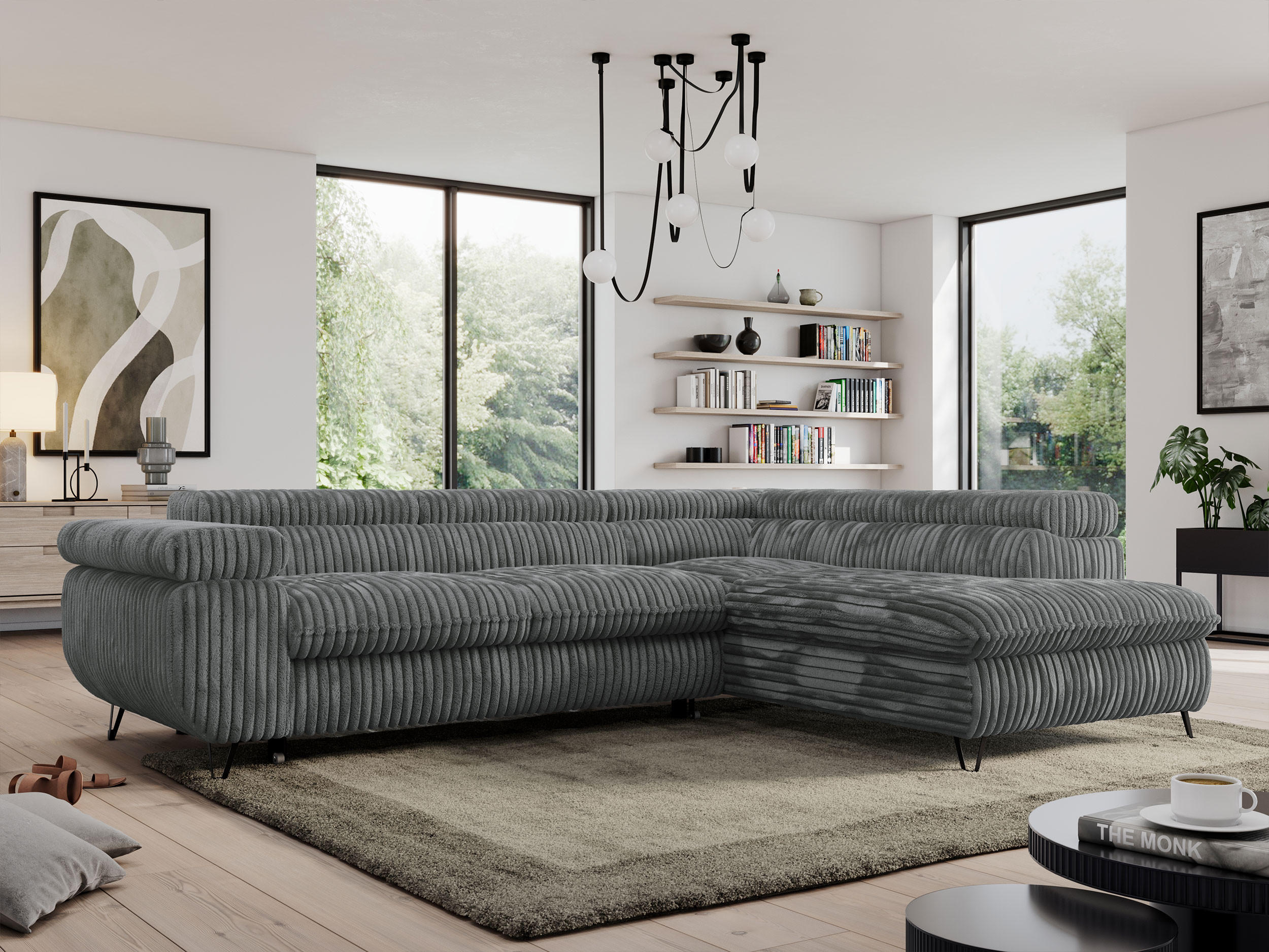 ECKSOFA PEDRO L Dunkelgrau Cord - Rechts Seite - Dunkelgrau/Schwarz, Textil/Metall (273/208cm) - MKS