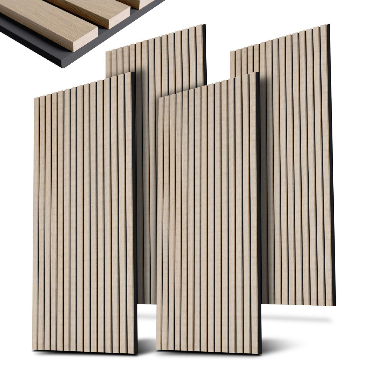 WANDPANEELE Akustik 120x60 cm Eiche Natur Hell (4er-Set) - Naturfarben, Holz (60/120/1.8cm) - Juskys