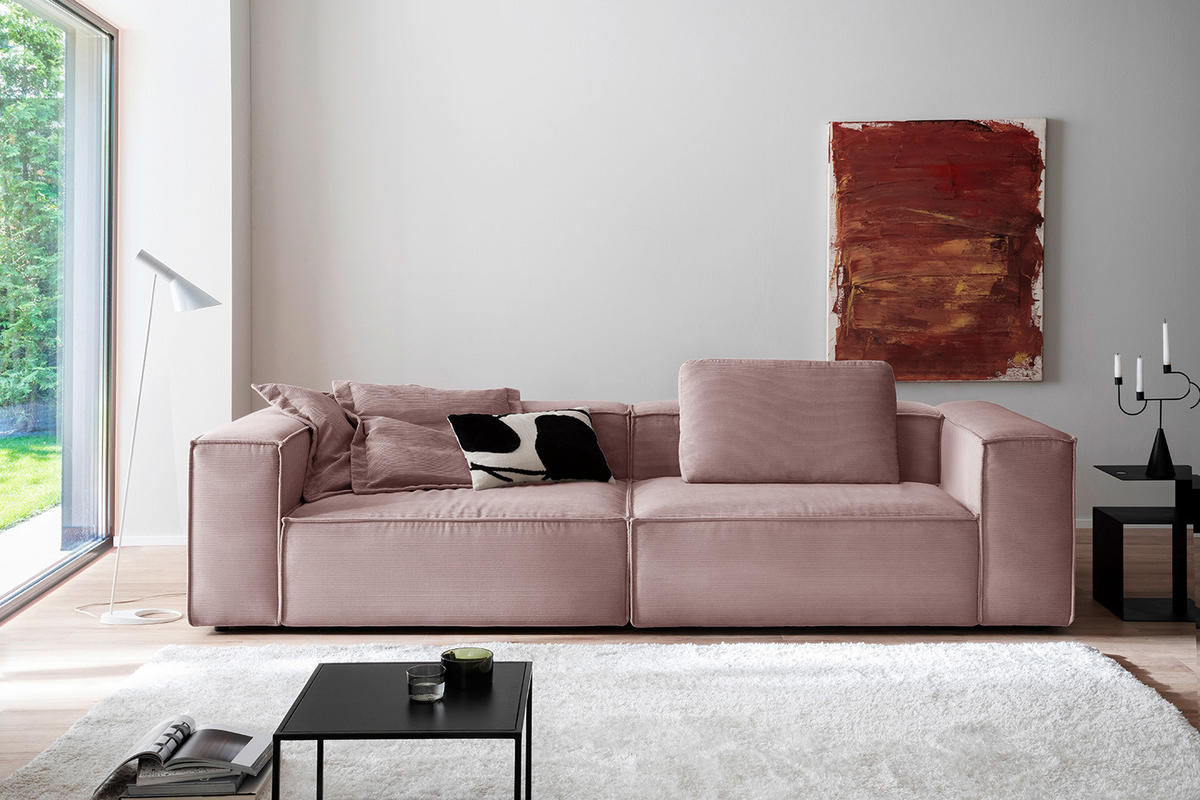 SOFA CARMO Pink Cord - Pink/Schwarz, Kunststoff/Textil (306/68/118cm) - KAWOLA