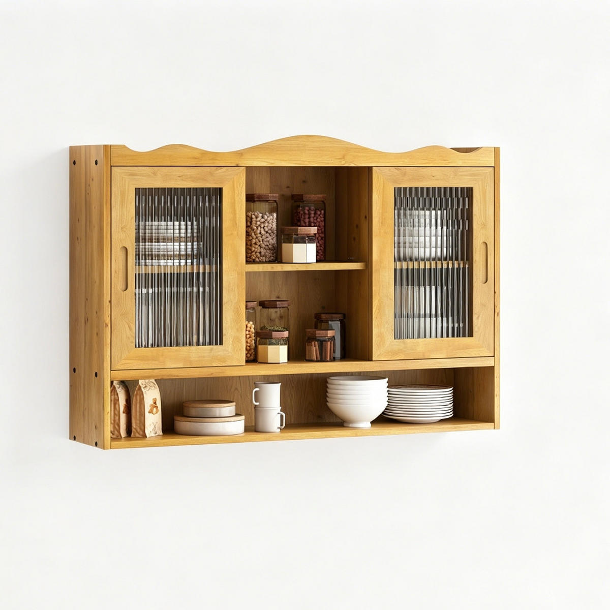 KÜCHENSCHRANK , Massivholz und Glas, Schiebetüren, Natur, 90/60/20 cm - Naturfarben, Kunststoff (20/60/90cm) - Rolipo