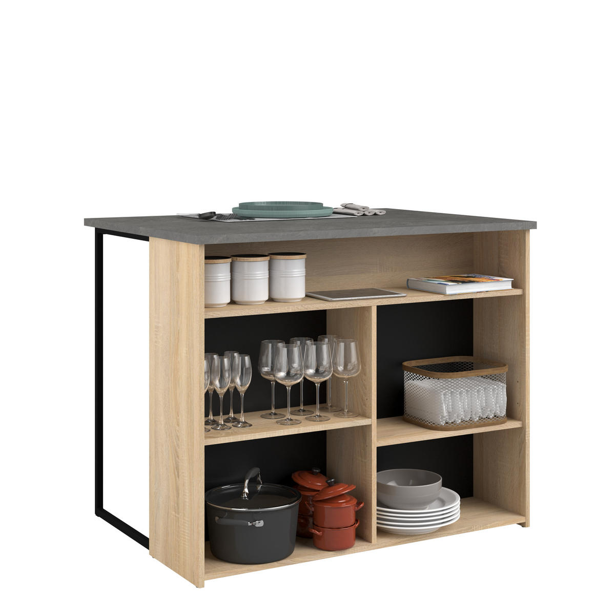 KÜCHENMÖBEL Fumay 2 in Eiche und Beton Optik 2teilig Küchenbuffet mit Küchentheke - Braun, Holzwerkstoff (80/200/120cm)
