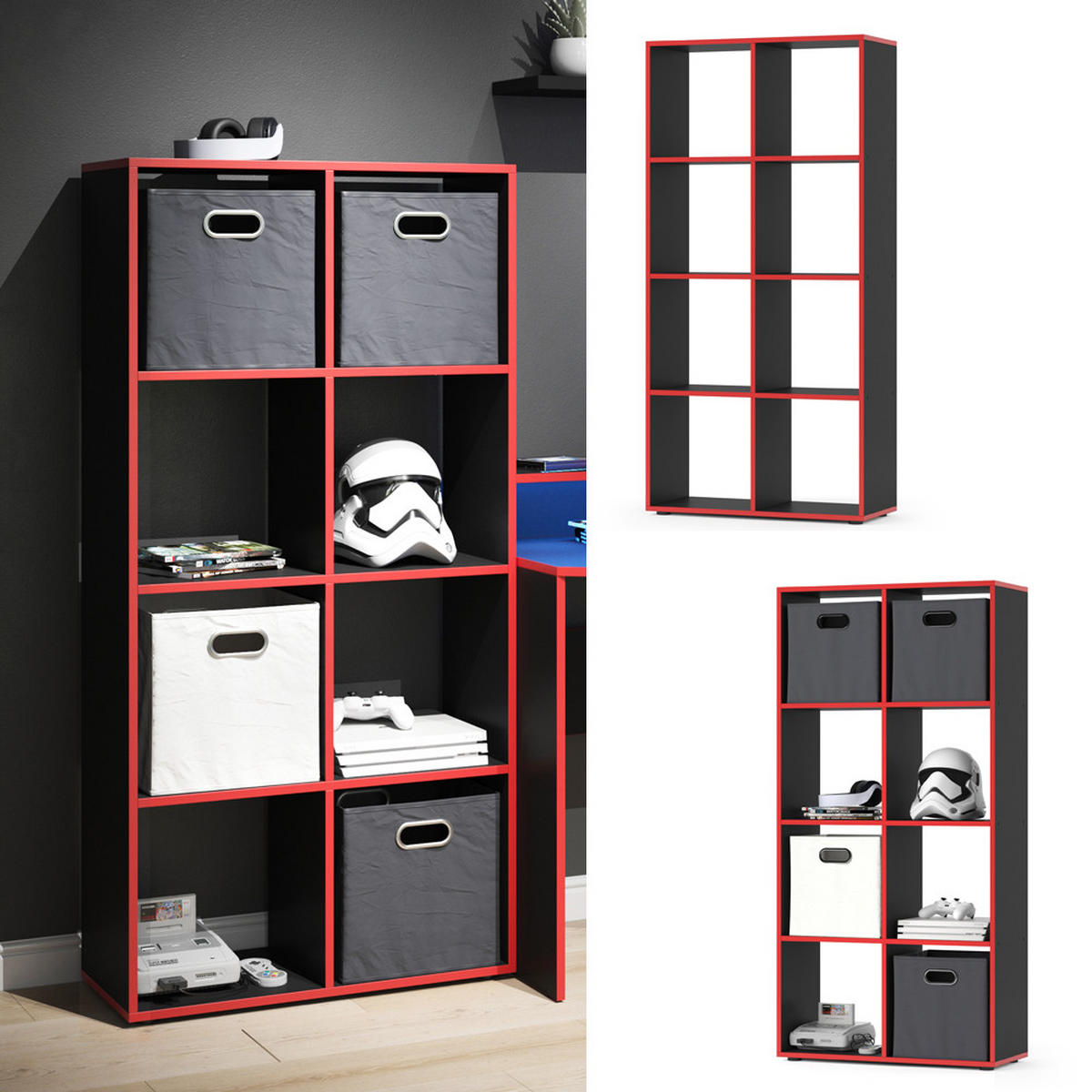 RAUMTEILER Scutum Schwarz/Rot 143 x 72 cm - Rot/Schwarz, Holzwerkstoff (143/72/29cm) - Vicco