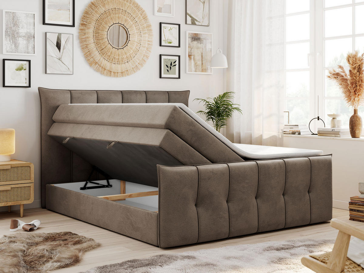 BOXSPRINGBETT PREMIUM 11 KING 180/200 Braun Velvet - H4 - Braun, Holz/Textil (180/200cm) - MKS