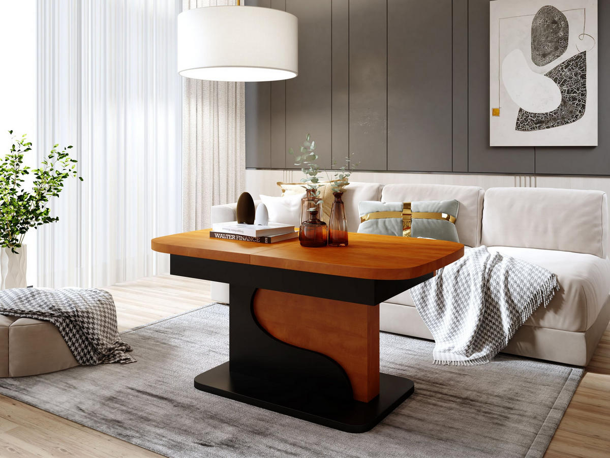 COUCHTISCH rechteckig Kirschbaum - Schwarz matt ausziehbar höhenverstellbar - Kirschbaumfarben/Schwarz, Holzwerkstoff (70/120/58cm) - designimpex