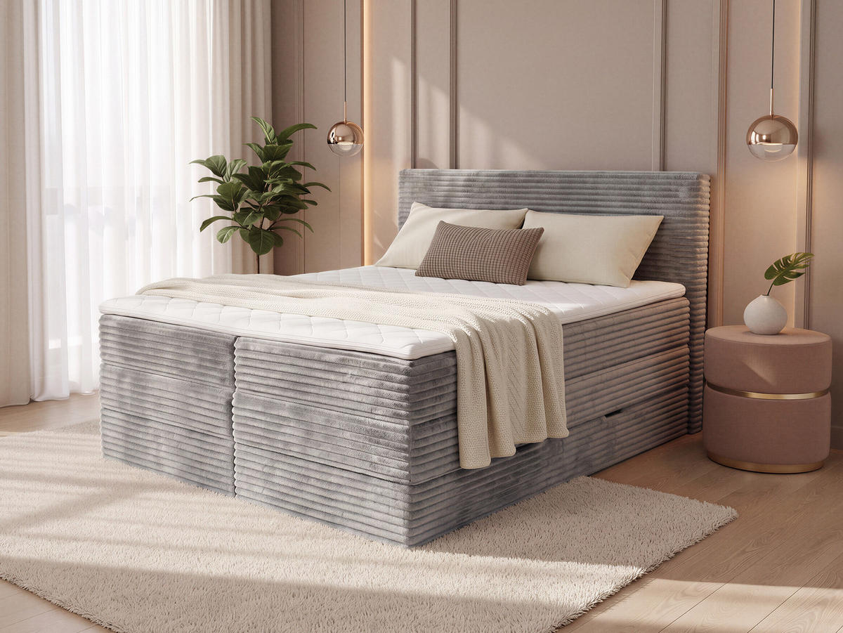 BOXSPRINGBETT Mollo Max - 180x200 - grau (Tilia 86, Cord) - Schwarz/Grau, Holz/Holzwerkstoff (180/200cm) - Sofnet