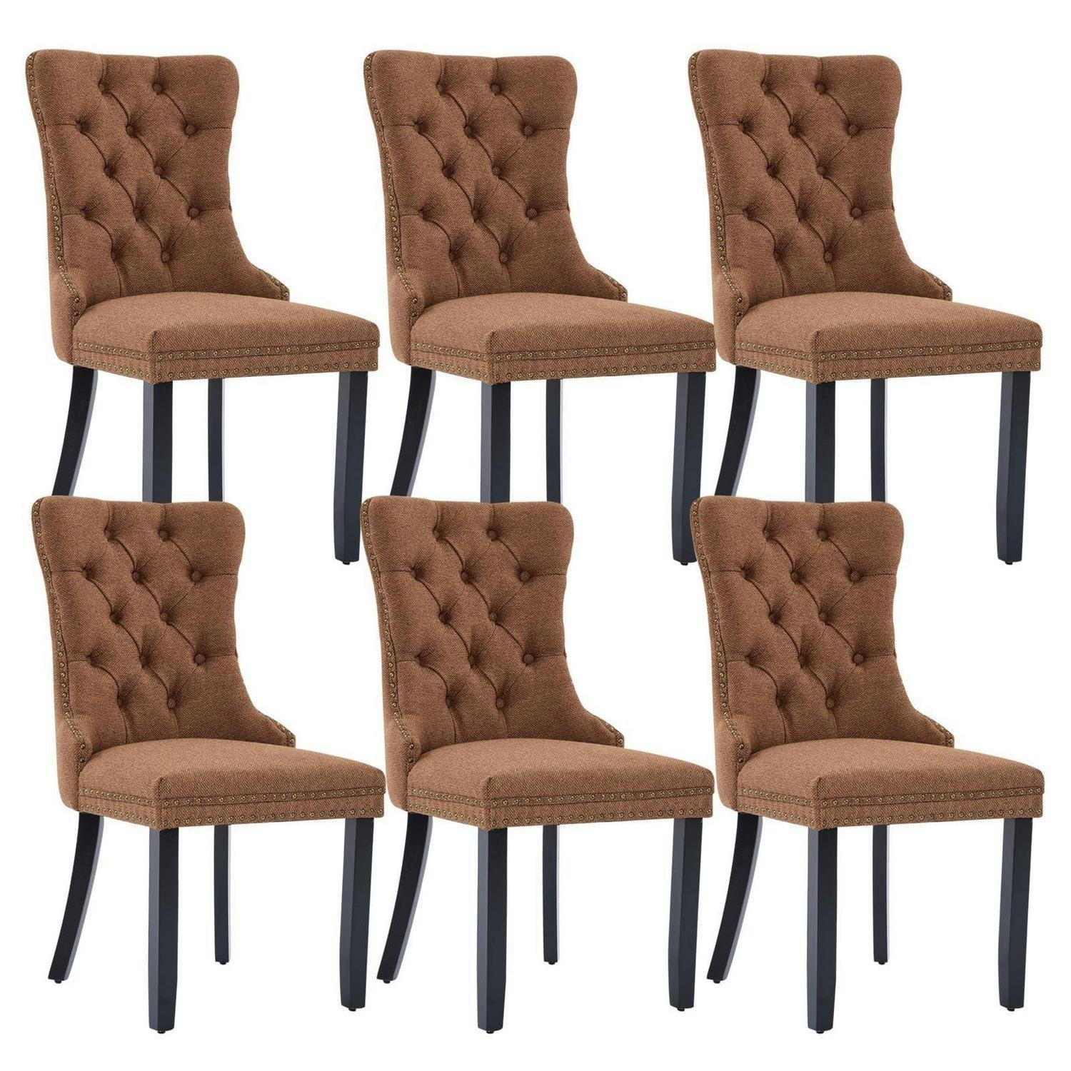ESSZIMMERSTÜHLE 6er Set Braun Leinenstoff Massivholzbeine - Braun, Textil (44.5/97.5/54.6cm)