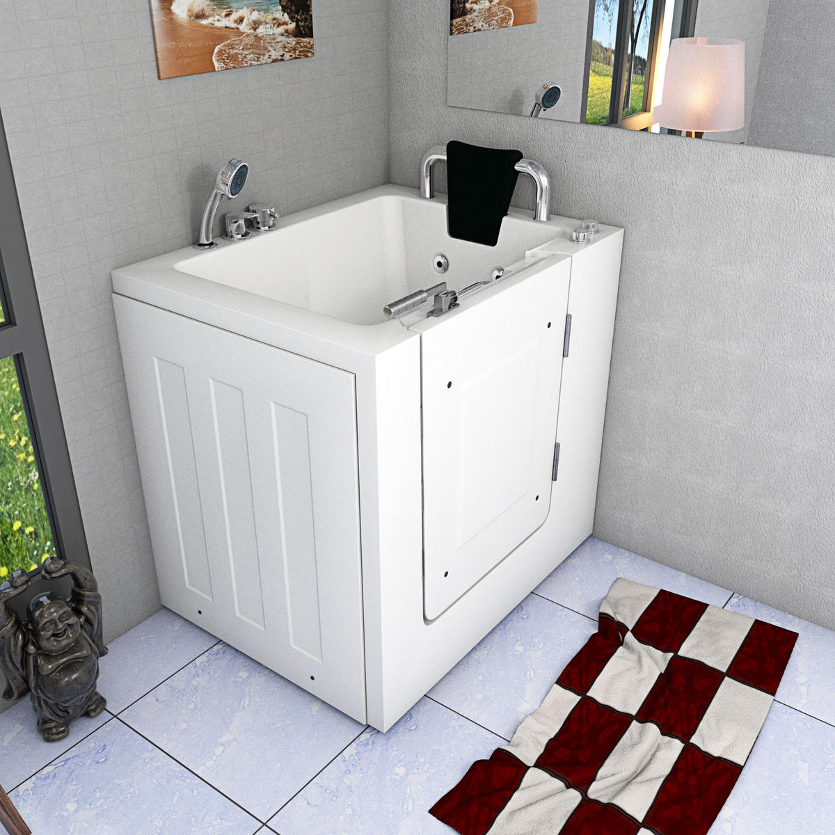 SITZWANNE Whirlpool Badewanne mit Tür S02WP-C-R 100x78cm - Weiß, Glas/Kunststoff (78/113/100cm) - AcquaVapore by Sandra Jentho