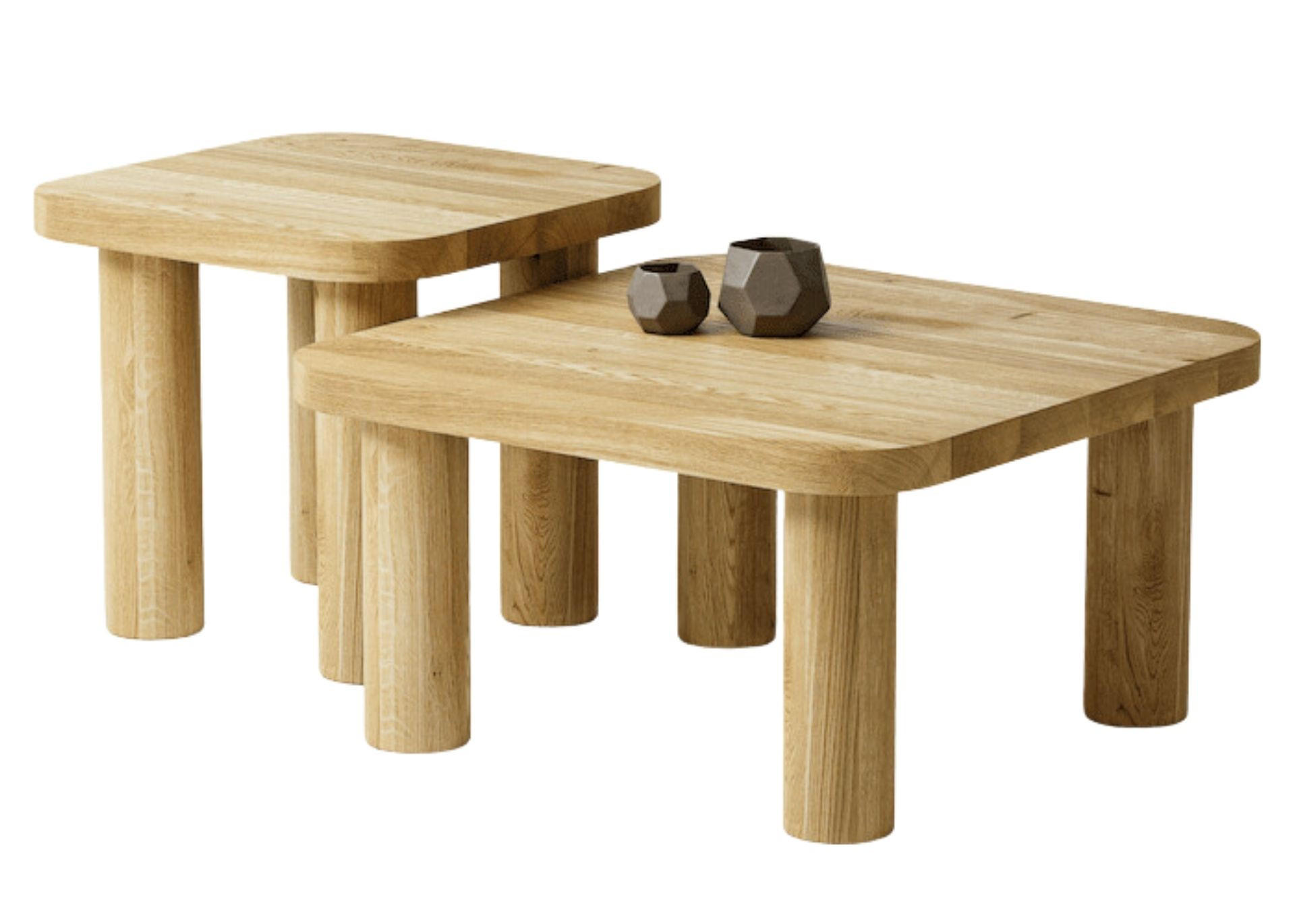 COUCHTISCH SET Eichenholz vollmassiv quadratisch Naturbelassenen 70/70/37 - Naturfarben, Holz (70/70/37cm)