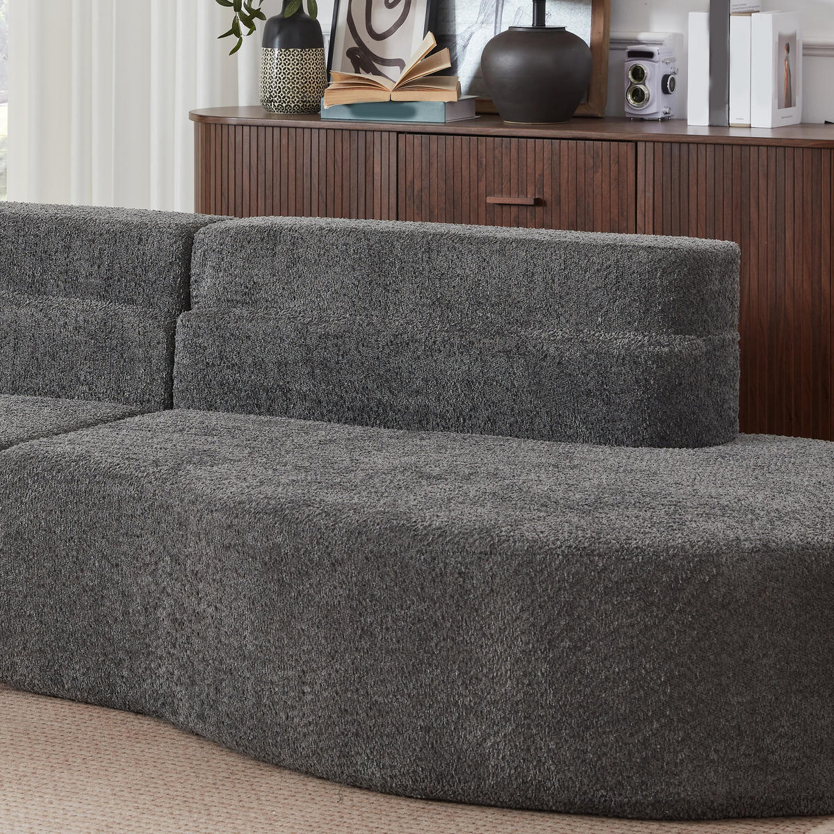 4-SITZER SOFA Chenille Grau Modulares 2-teiliges Design - Grau, Textil (310/65/110cm) - WISHDOR