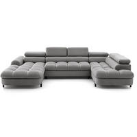 ECKSOFA U-Form BOWL U Rechts mit Schlaffunktion 125x265 Velours Grau - Schwarz/Grau, Holz/Textil (195/90/339cm) - Muffo