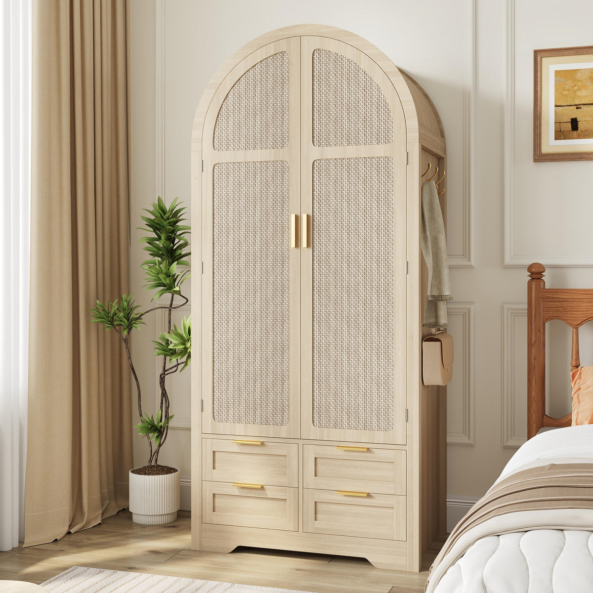 KLEIDERSCHRANK modern gebogene Türen Stauraum Kleiderstange Schubladen Luxus - Eichefarben, Holzwerkstoff (80/179/50cm) - FLIEKS