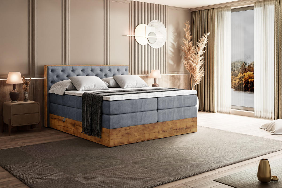 BOXSPRINGBETT mit Matratze H3|H4 und Lattenrost - LOLLI3 KING-140x200 - Grau Casablanca - Grau, Holzwerkstoff (140/200cm) - ALTDECOR