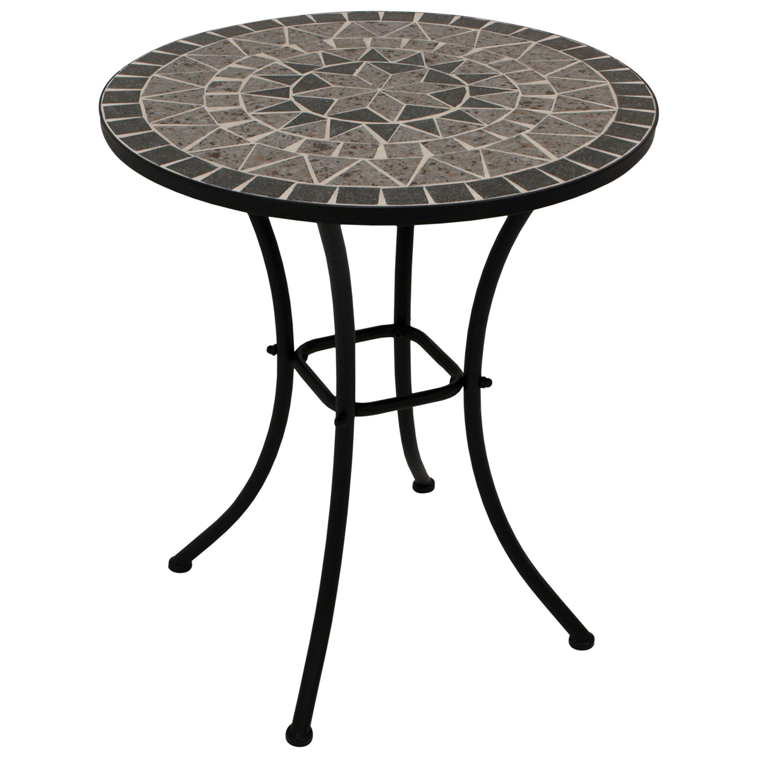 BISTROTISCH Derby mit Mosaik-Tischplatte grau/weiss - Gestell aus schwarz pulverbeschichtetem Eisen 60x60x70 cm - Schwarz, Metall (60/60/70cm) - TPFGarden