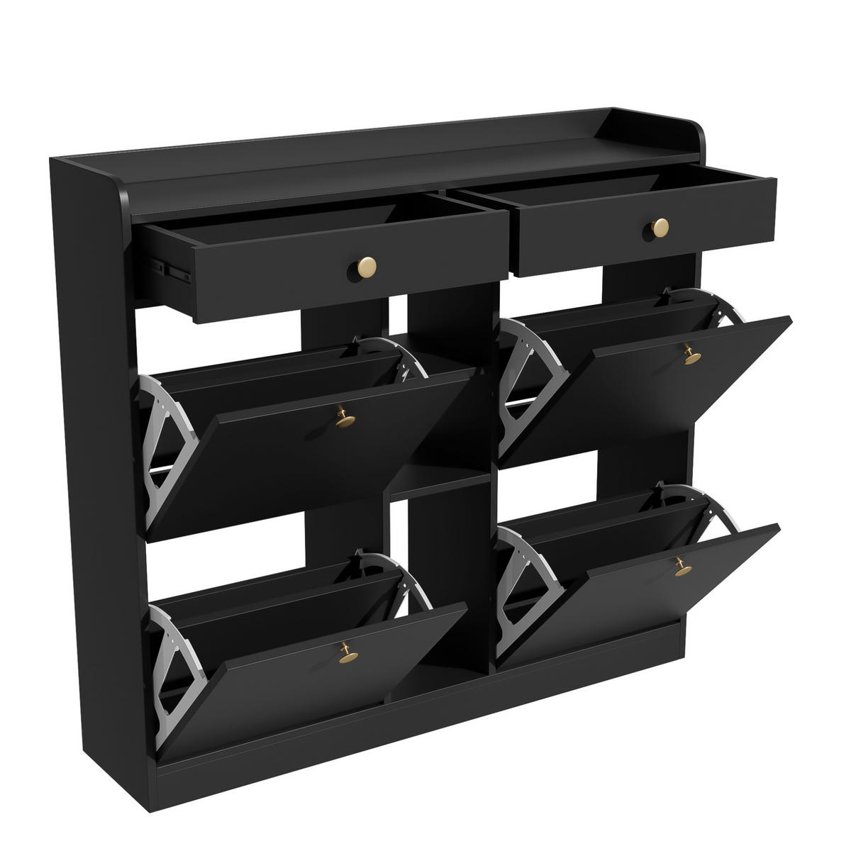 SCHUHSCHRANK 110/26/100 cm in Schwarz mit 4 Klapptüren und 2 Schubladen - Schwarz, Holzwerkstoff (110/100/26cm) - Flora Grace