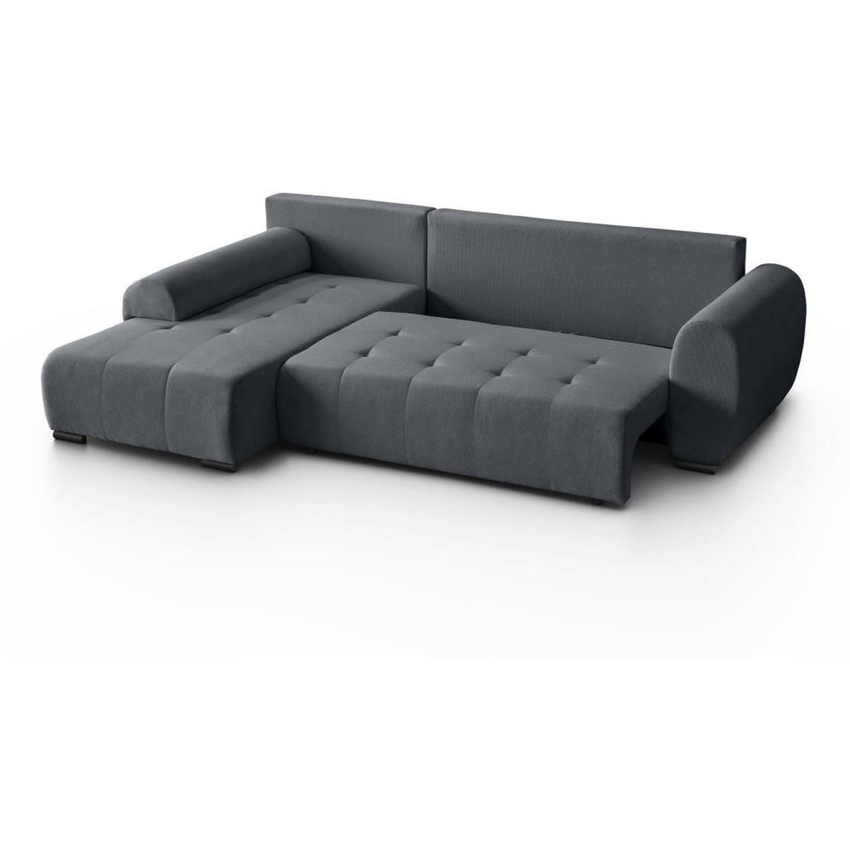 ECKSCHLAFSOFA Diana mt Bettkasten dunkelgrau links - Dunkelgrau/Schwarz, Textil (255/175cm) - Beautysofa